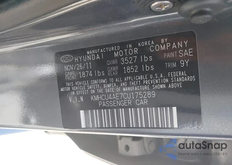 2012 Hyundai Accent Gls z USA, uszkodzony, nr VIN KMHCU4AE7CU175289